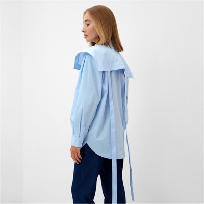 Рубашка женская с лентами MINAKU: Casual Collection, размер 48, голубая