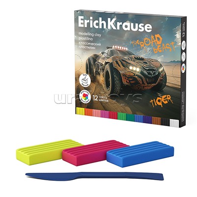 Пластилин классический Road Beast 12 цветов со стеком, 180 г (в коробке 12 шт)