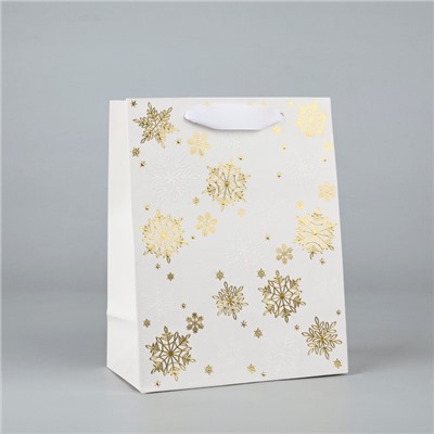 Пакет подарочный новогодний ламинированный «Снежинки», MS 18×23×10 см