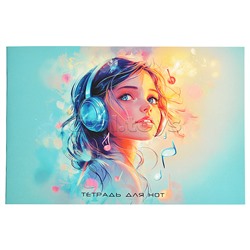 Тетрадь для нот А5, 16 л., горизонталь "Девочка"