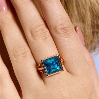 Кольцо 17 р ювелирная бижутерия коллекция "Дубай", покрытие позолота, вставка: фианит, цвет: голубой, арт.414.113-17