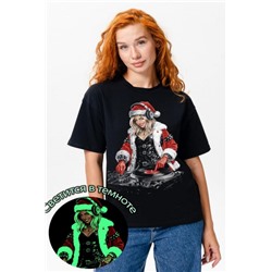 8587 футболка оверсайз женская (Черный_снегурочка)