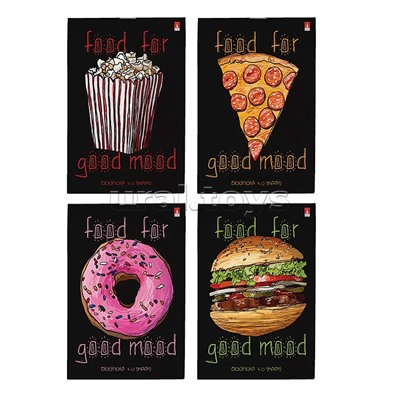 Блокнот А6 40 л. "Food in black" 4 вида