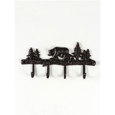 Настенные крючки декоративные «Медведь с медвежонком в лесу», чугун, 14.5×33×2.5 см