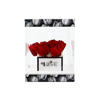 Коробка для цветов с вазой и пластиковыми окнами складная «Чёрно-белая эстетика», 23×30×23 см