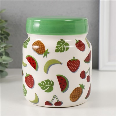 Копилка для денег «Банка с фруктиками», керамика, 11.5×11.5×14.3 см