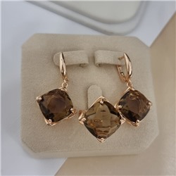 Комплект ювелирной бижутерии коллекция "Дубай" серьги и кольцо 19 р, покрытие позолота, вставка: стекло, цвет: коричневый, арт.414.346-19