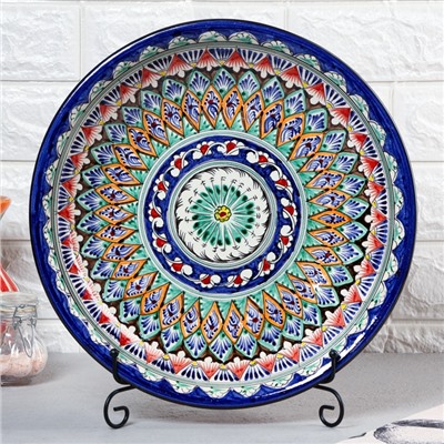 УЦЕНКА Ляган Риштанская Керамика «Узоры», 33 см, глубокий, синий