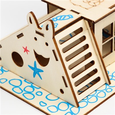 Комплекс-площадка для грызунов, 19×14 см, 2 домика и горка, фанера