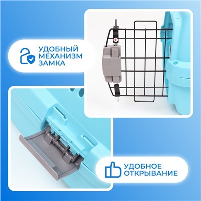 Переноска для животных «Неон», 48×32×29.5 см, вес до 12 кг, пластик, голубая