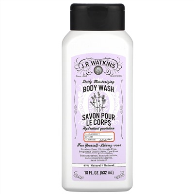 J R Watkins, Daily Moisturizing Body Wash, Lavender, 18 fl oz (532 ml)