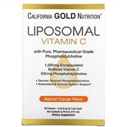 California Gold Nutrition, липосомальный витамин C, со вкусом натурального апельсина, 1000 мг, 30 пакетиков по 5,7 мл (0,2 унции) каждый
