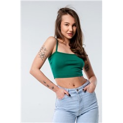 Кроп F-топ-бандо-3 спортивный домашний на тонких бретельках (Охотничий-зеленый)