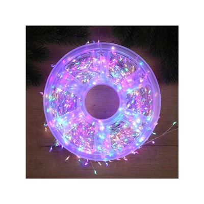 Гирлянда «Мишура» 50 м роса, IP44, серебристая нить, 1500 LED, 8 режимов, свечение мульти, 36 В