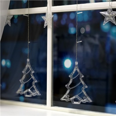 УЦЕНКА Гирлянда «Бахрома», 2.4×0.9 м, с насадками «Ёлки», IP20, 138 LED, 220 В, 8 режимов, прозрачная нить, свечение тёплое белое