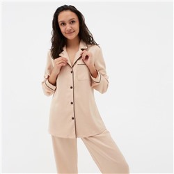 Пижама женская (рубашка, брюки) MINAKU: Light touch, бежевая, размер 52