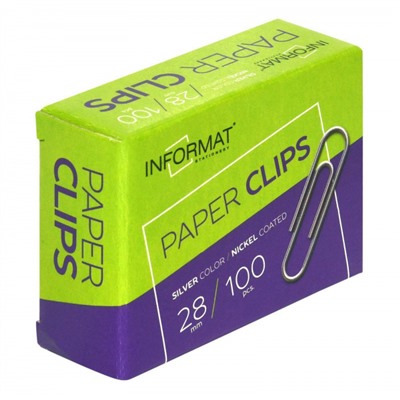 Скрепки канцелярские 28мм/100шт никелированные PCN28-100 inФОРМАТ