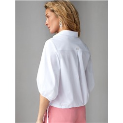 Укороченная блузка с рукавами буфами и с кулиской по низу из эластичного хлопка