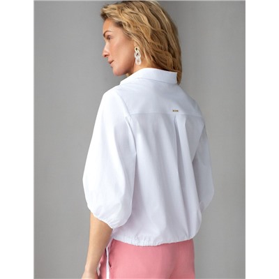 Укороченная блузка с рукавами буфами и с кулиской по низу из эластичного хлопка