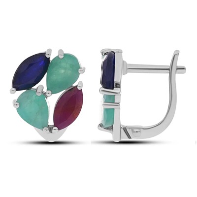 Серьги, изумруд берилл , рубин корунд , сапфир корунд, Лада