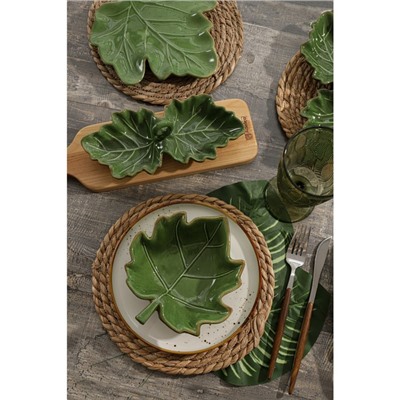 Блюдо сервировочное Доляна «Лист», 20.2×2.2 см, доломит, зелёное