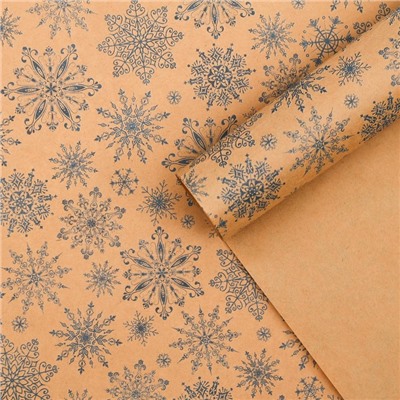 Бумага упаковочная крафтовая «Снежинки», 50×70 см