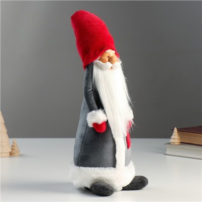 Кукла интерьерная текстильная «Дедушка Мороз в серой шубе и красном колпаке-шапке», 55×15×16 см