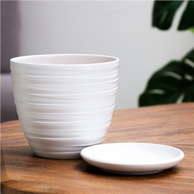 Горшок для цветов «Нежность», 1.4 л, d=15 см, h=13 см, керамика, с поддоном, белый