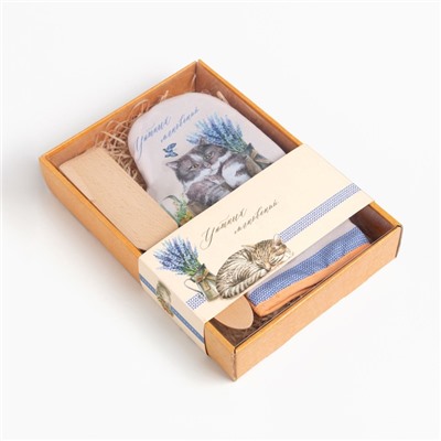 Кухонный набор «Доляна. Уютных мгновений», бежево-сиреневый: варежка-прихватка, деревянная лопатка