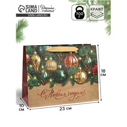 Пакет подарочный новогодний крафтовый «С Новым годом», MS 18×23×10 см