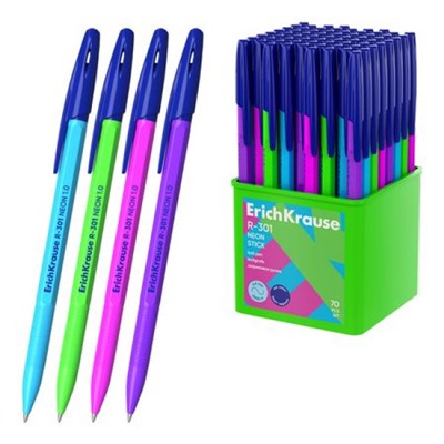 Ручка шариковая 1.0мм R-301 Stick Neon синяя 63069 ErichKrause