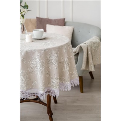 Скатерть Шантильи с кружевом круглая (Бежевый)