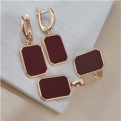 Комплект ювелирной бижутерии коллекция "Дубай" серьги, кулон и кольцо 19 р, покрытие позолота, вставка: пластик, цвет: красный, арт.414.271-19