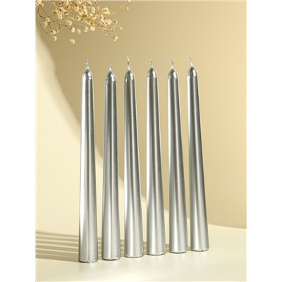 Набор свечей античных, 1.9×20 см, 6 шт., серебряный металлик