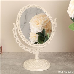 Зеркало настольное ажурное двустороннее 26 см круглое / YDW-10 /уп 48/бежевое