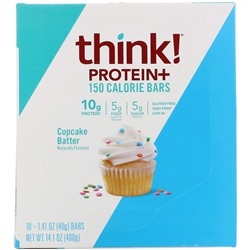 Think !, Protein+, 10 батончиков Cupcake Batter по 40 г (1,41 унции) и 150 калорий каждый