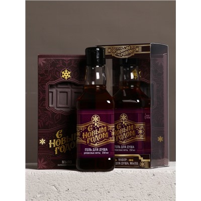 Подарочный набор новогодний мужской «С Новым годом!», гель для душа виски 250 мл и мыло для рук 80 г, Чистое счастье