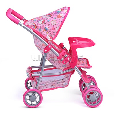 Коляска для кукол, металлическая, складная, прогулочная, со столиком, с тентом, с корзиной, в пакете