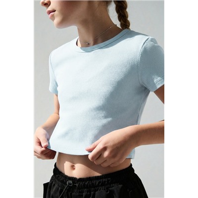 Укороченная футболка в рубчик для девочки Happyfox