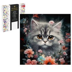 Алмазная мозаика по номерам 30х30 см (НА ПОДРАМНИКЕ) "КОТИК В НОЧНОМ ПОЛЕ" 68614 Феникс