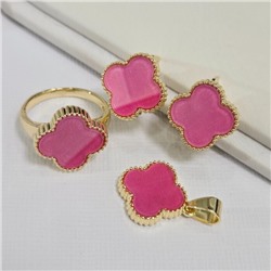 Комплект ювелирной бижутерии Итальянское золото (покрытие желтое 14к), серьги, кулон и кольцо 17 р, вставка: пластик, цвет: розовый, арт.313.313-17