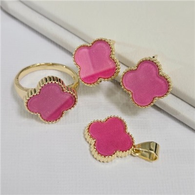 Комплект ювелирной бижутерии Итальянское золото (покрытие желтое 14к), серьги, кулон и кольцо 19 р, вставка: пластик, цвет: розовый, арт.313.313-19