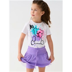 Комплект трикотажный для девочек: фуфайка (футболка), юбка-шорты
