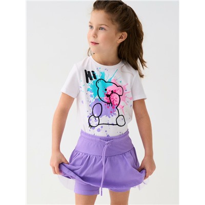 Комплект трикотажный для девочек: фуфайка (футболка), юбка-шорты