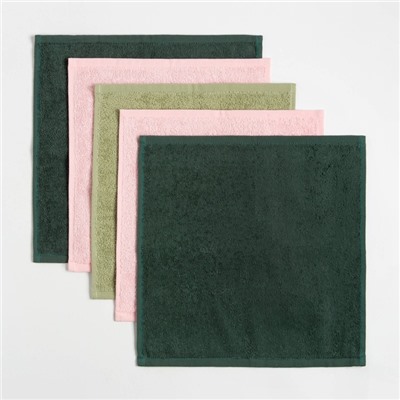 Салфетки махровые «Этель. Счастье это ты», 5 шт., 30×30 см, хлопок 100%, зелёные/розовые