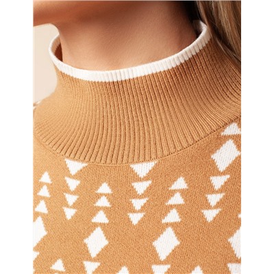 Свитер с боковыми разрезами жаккардовой вязки с кашемиром