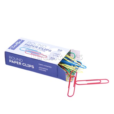 Скрепки металлические овальные цветные 50 мм, 50 шт в картонной коробке