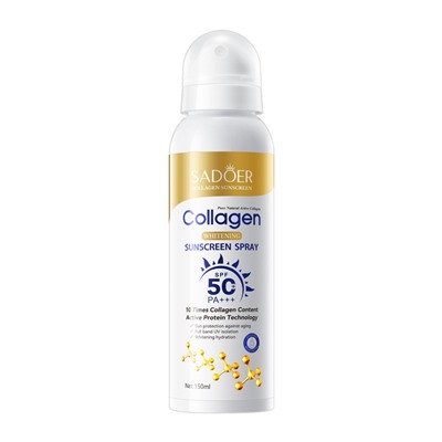 (НЕМНОГО ПОДТЕКШИЙ) Солнцезащитный спрей для лица и тела с Коллагеном SPF50 Sadoer, 150 мл.