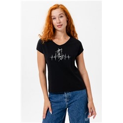 8558 футболка женская (Черный_лошадь пульс)