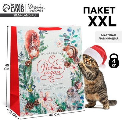 Пакет подарочный новогодний ламинированный «С Новым годом», XL 40×49×19 см